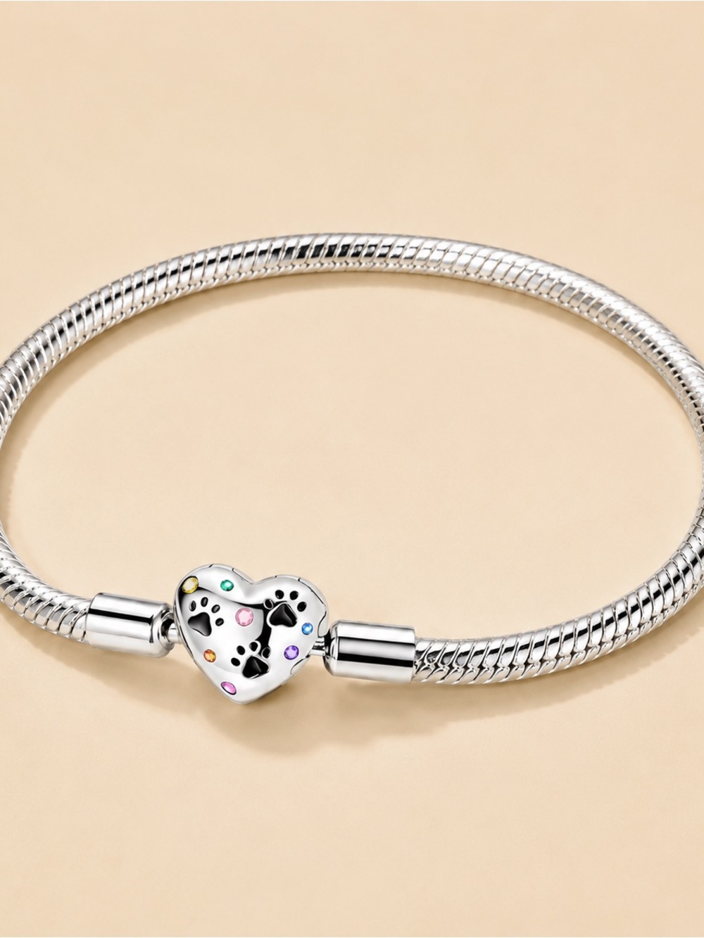 Silver Heart Charm Bracelet with Multicolor Stones